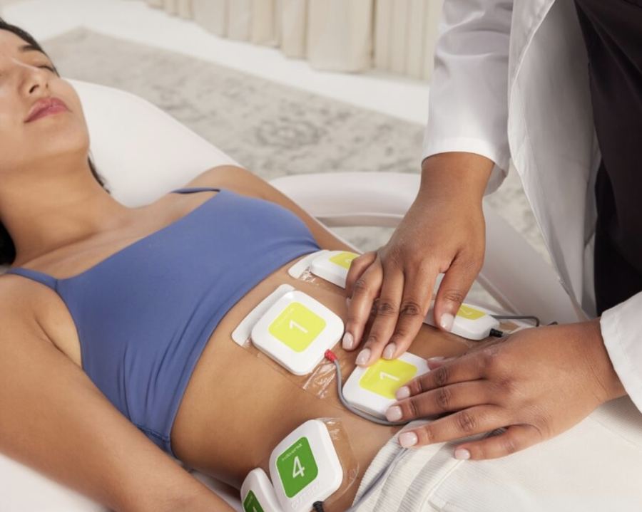 TruFlex muscle toning treatment Glastonbury CT . CT Medical Weight Loss and Beyond EMS electrode pads on abdomen